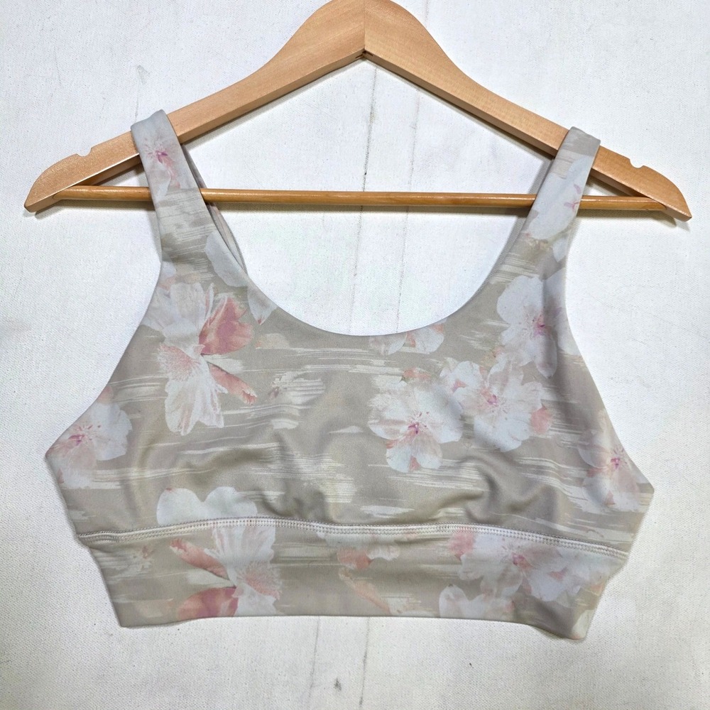 RBX Sports Bra Womens M Beige Floral Print Activewear Yoga Gym Top 8297